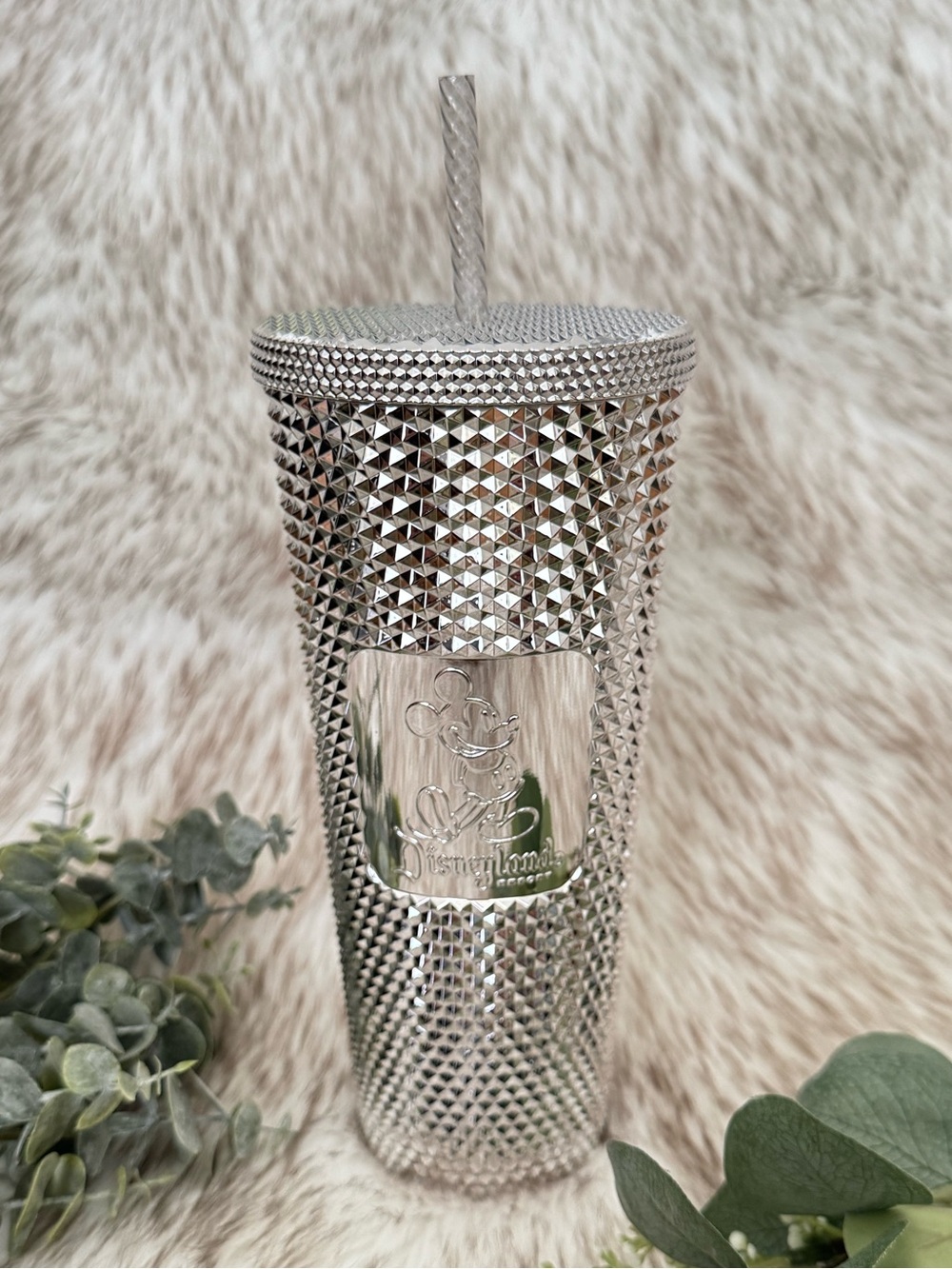 Starbucks Disney Land Mickey Silver Studded Texture Tumbler with Straw